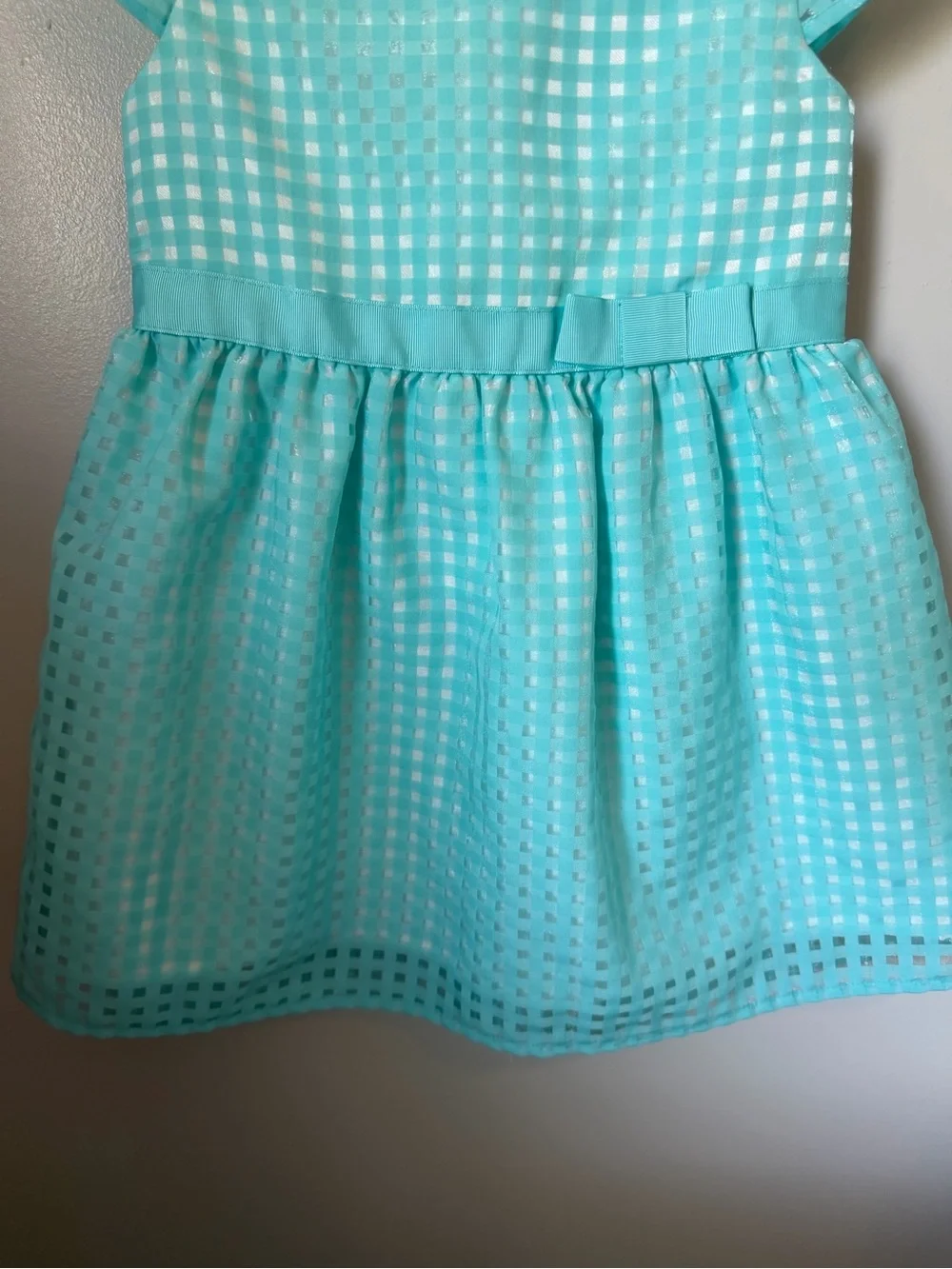 The Children’s Place Girls 4T Blue Gingham Jacquard Fit & Flare Bow Dress